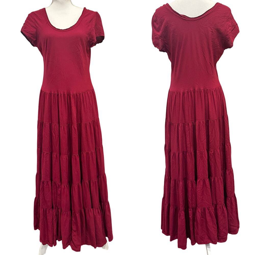 Soft‎ Surroundings Kara Tiered Midi Maxi Dress Berry Boho Peasant Cottage Small
